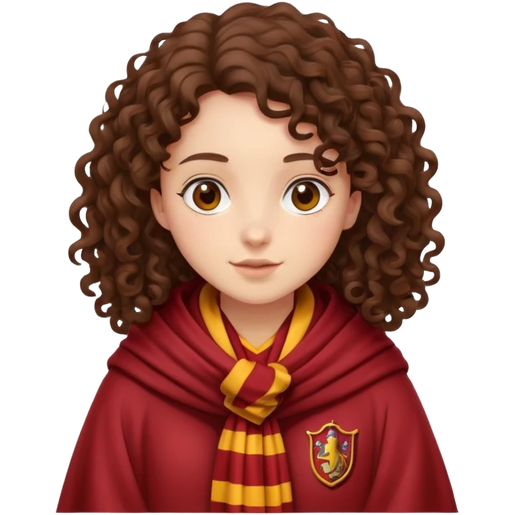 Curly brunette girl wearing Gryffindor scarf and robes  emoji