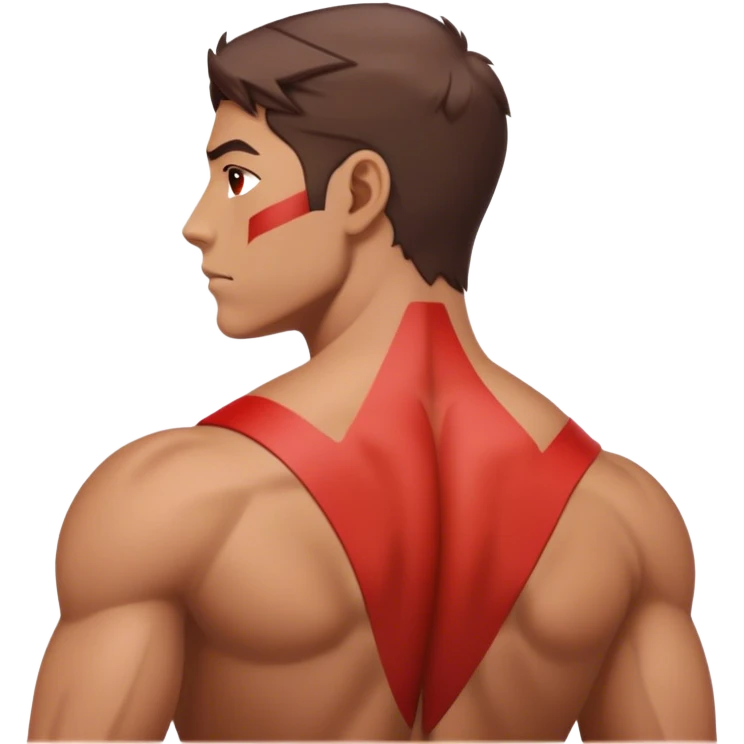 back of regular person with a highlighted Red back muscles (latissimus dorsi, trapezius, rhomboid, etc) emoji