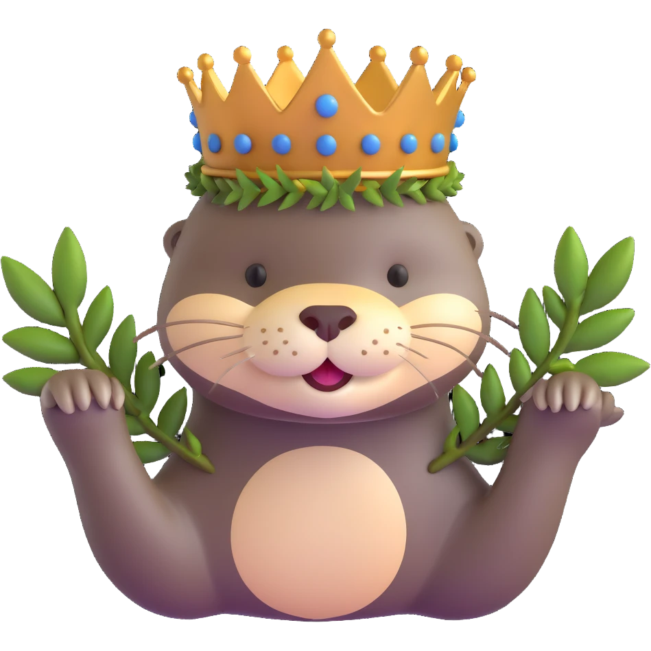 cute otter portrait with thin horizontal thorny branch circling only the forehead, exactly like Jesus Christ's Crown of thorns, no crown shape on top, no metal, just a single wooden thorny stem wrapped horizontally emoji