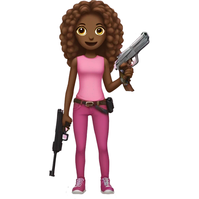 brown skin girl holding a pink gun long hair emoji
