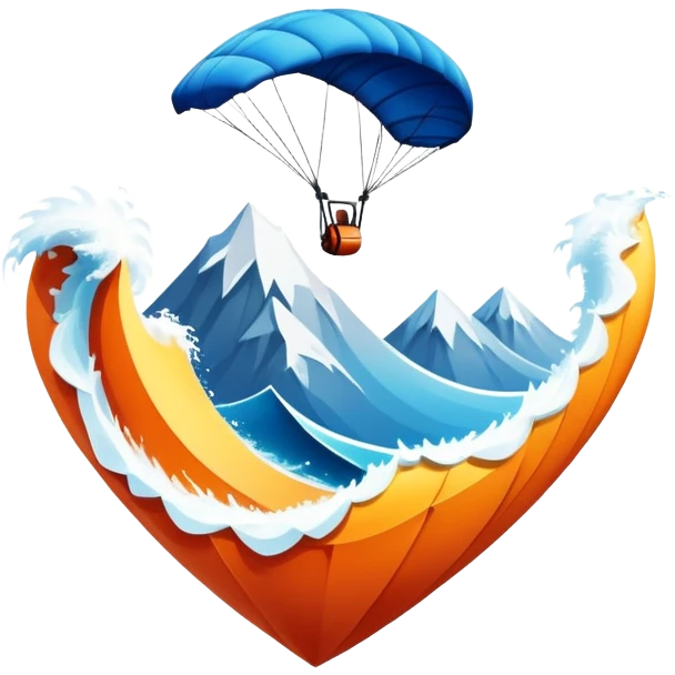 A bold emblem featuring a combination of symbols representing various extreme sports, like a mountain peak, a parachute, and a wave. The design is dynamic and sharp, capturing the thrill and adventure of extreme sports, with a strong, energetic vibe. emoji