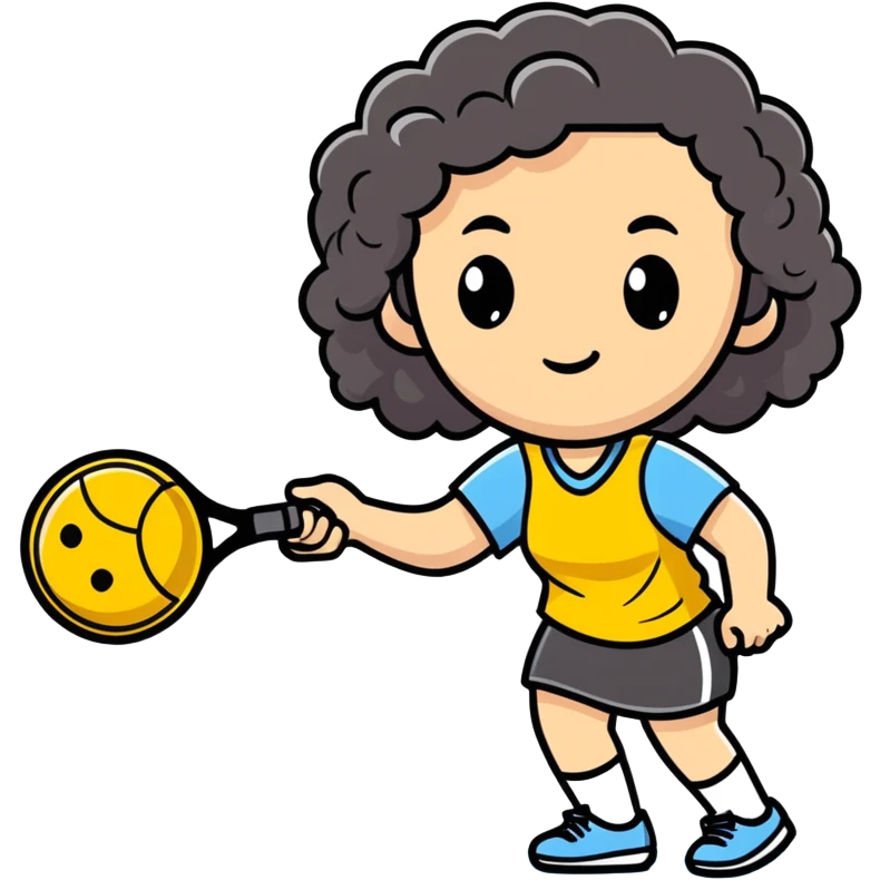 Pickleball female player with long dark curly hair emoji
