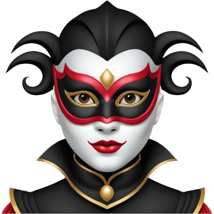 masked circus acrobat portrait, head and shoulders only, elegant carnival mask, dark outfit collar, dramatic expression, 3D cartoon, mobile game icon style, clean background, no text, no watermark
 
 emoji