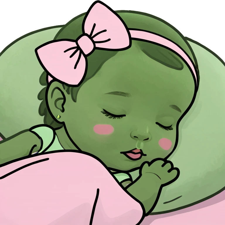 Brunette white baby girl sleeping pink bow emoji