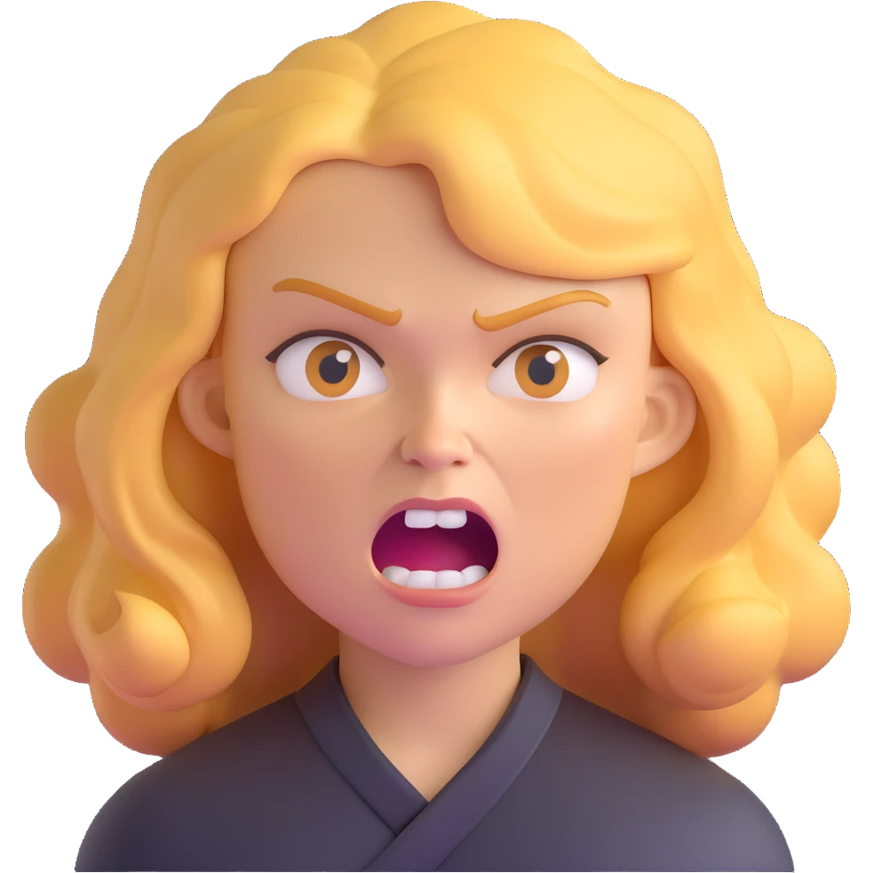 angry woman with weird golden hair emoji