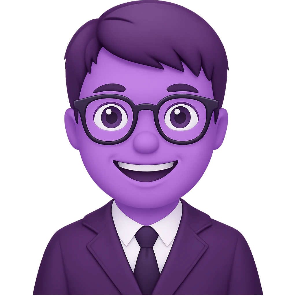 Make the edgelord nerd more smiley and change the nerd's color to purple, keep the style and transparent background. The original style is preserved but use the general editor to achieve the changes with transparent background. emoji