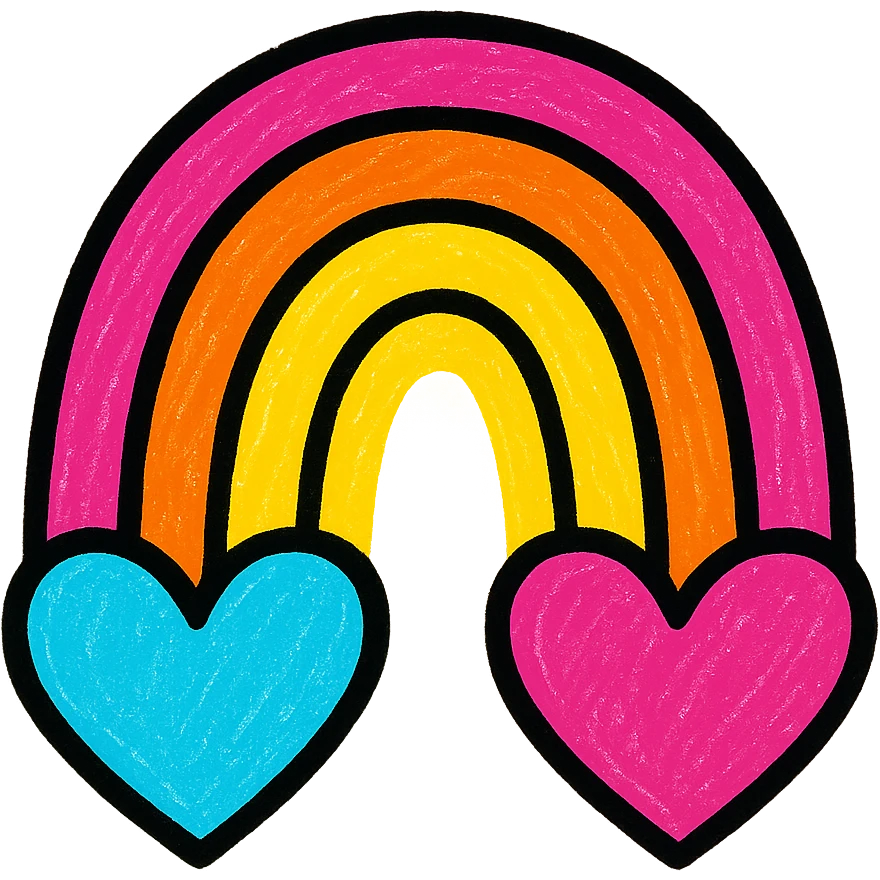 stylized lesbian rainbow with heart shapes, bright and cheerful, no text emoji