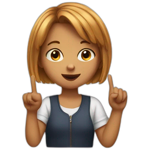 The girl shows her finger emoji