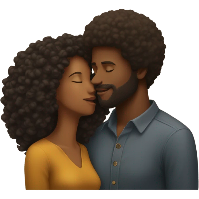 Black man with Afro kissing brown women  emoji