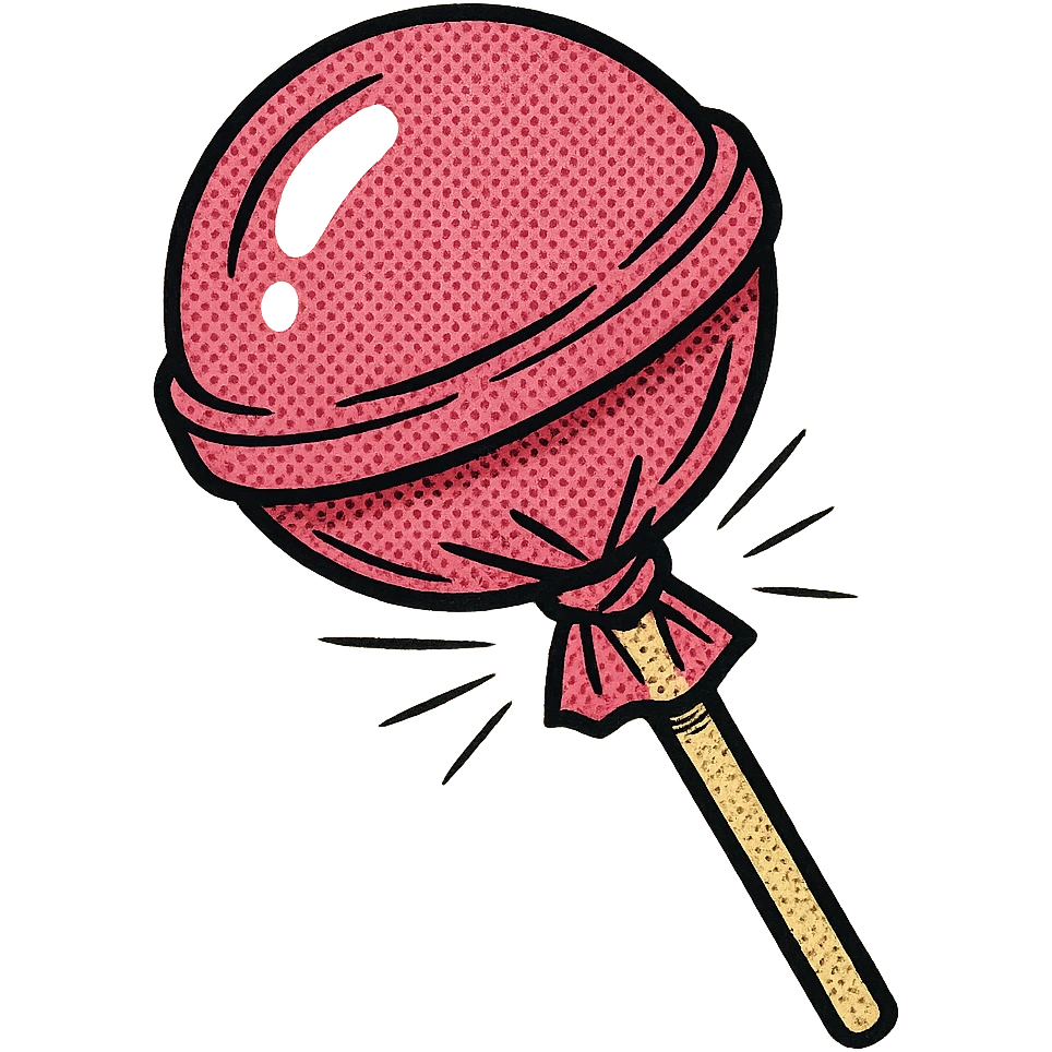 pink lollipop, old school comic book style emoji