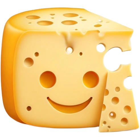 Smiling cheese character with a face emoji