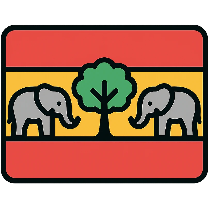 flag inspired by Spain's national colors, syrissa tree in the middle, elephants on both sides, clean symbolic look emoji