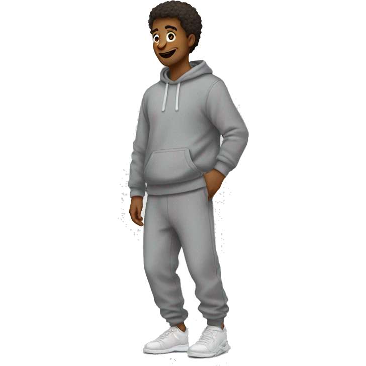 grey sweatpants with a big emoji
