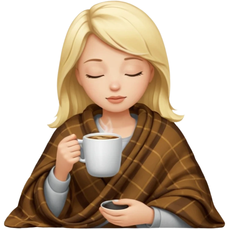 Blonde girl inside a blanket sipping coffee eyes closed emoji