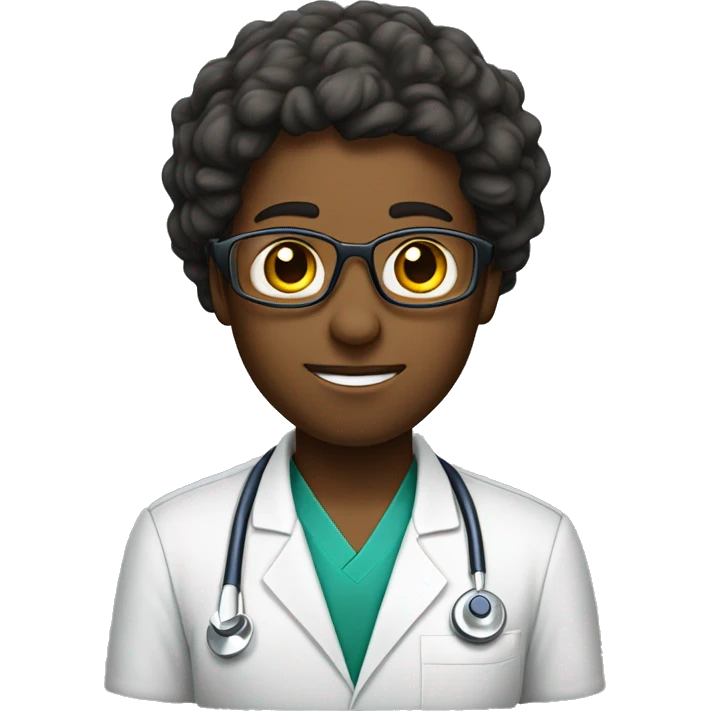 médico de cabelo escuro, pele clara, usando óculos emoji
