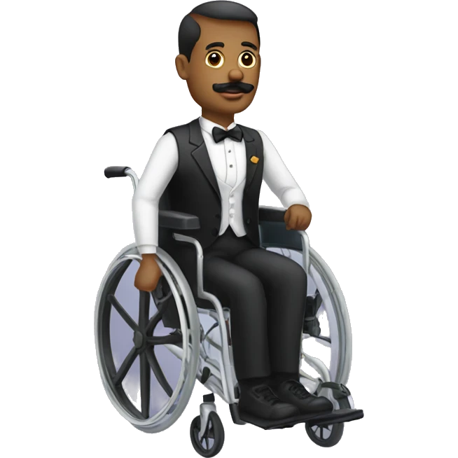man on a wheelchair in a suite with a bow tie and mustache emoji