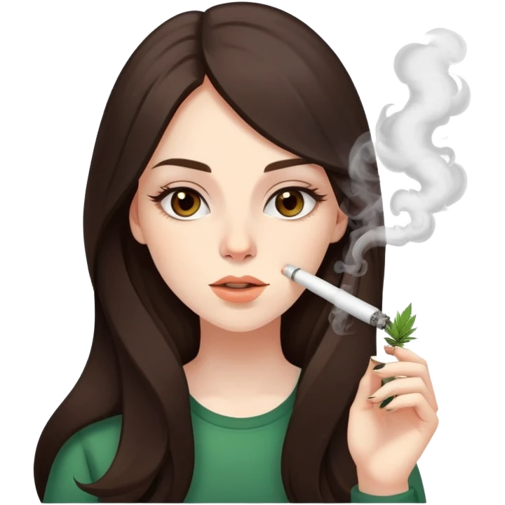 girl with long dark brown hair brown eyes and pale skin smoking marijuana vape high emoji