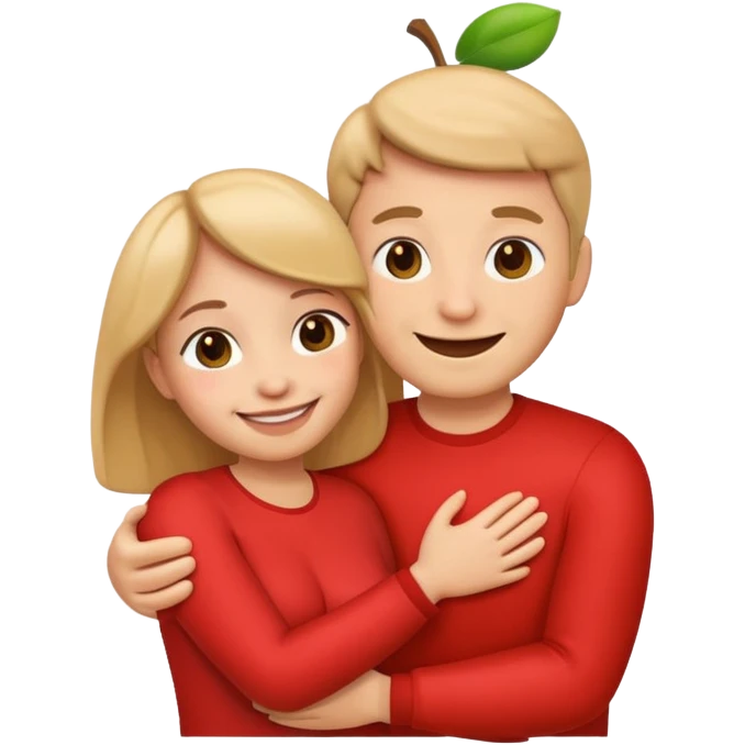 a couple hugging, cheerful, simple apple emoji style emoji