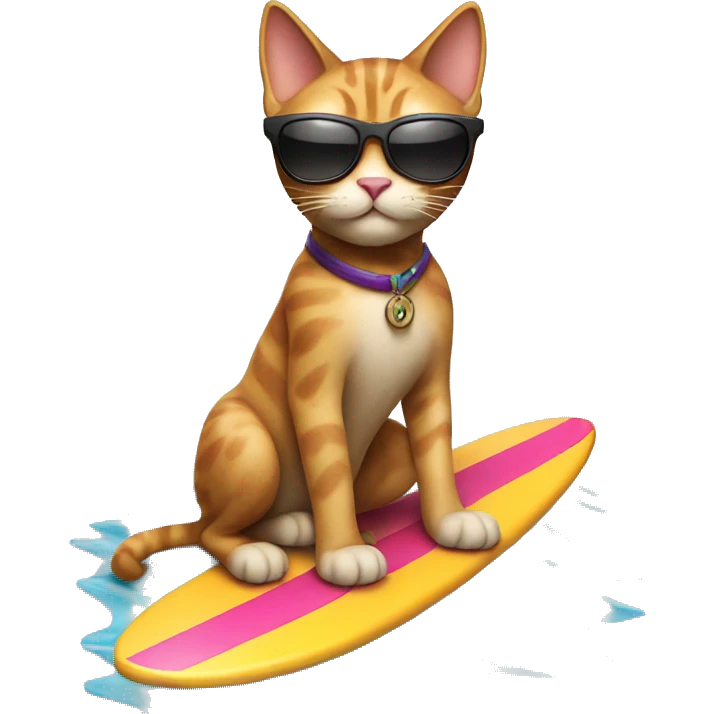 a cat on a surfboard with sunglasses emoji