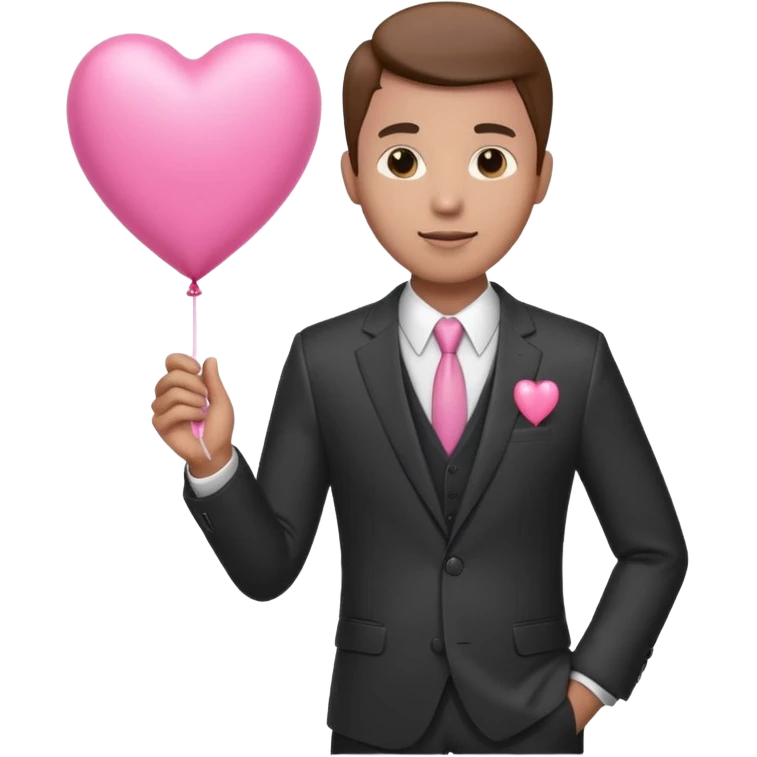 male with suit holding pink heart balloon emoji