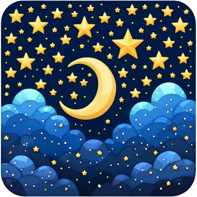 Pixel art starry night sky with twinkling stars and moon emoji
