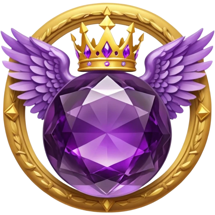Big round amethyst with triangle rubby inside stone award-in-frame-decorated-with-big-golden-angel--wings and crown emoji