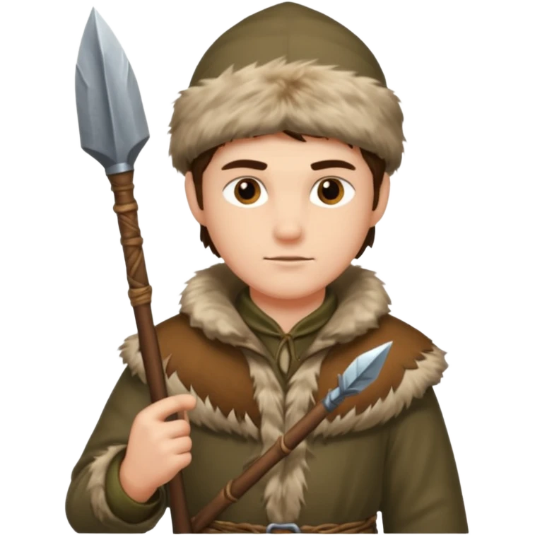 A hunter man wearing fur clothing and holding a stone spear.


















 emoji
