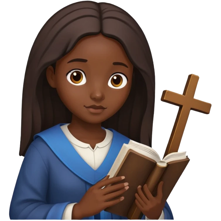 dark black girl reading Bible cross emoji