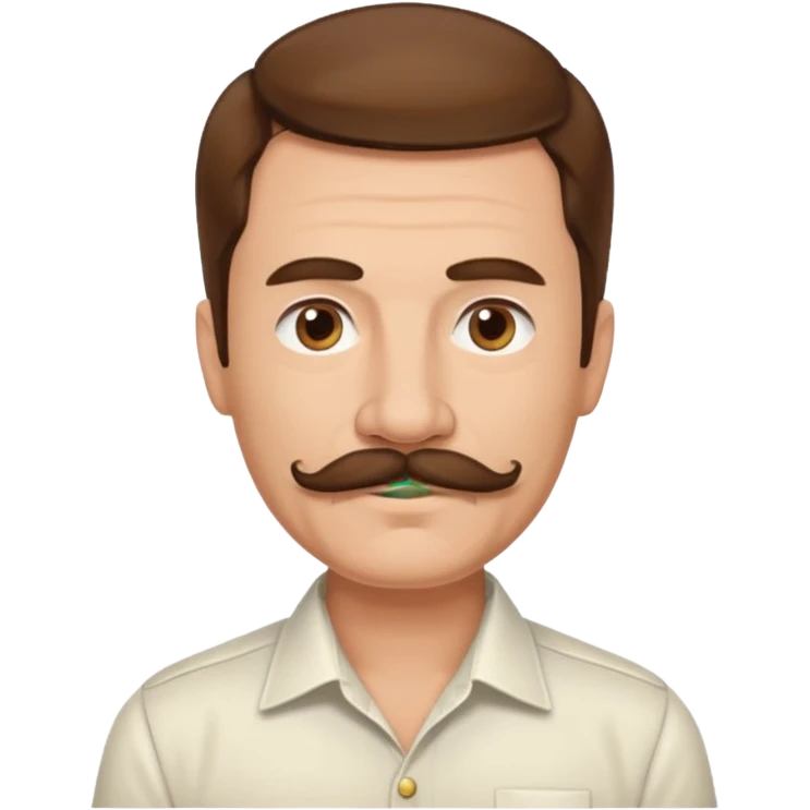 man with mustache, brown hair, 50 years old, shirt, high temple emoji