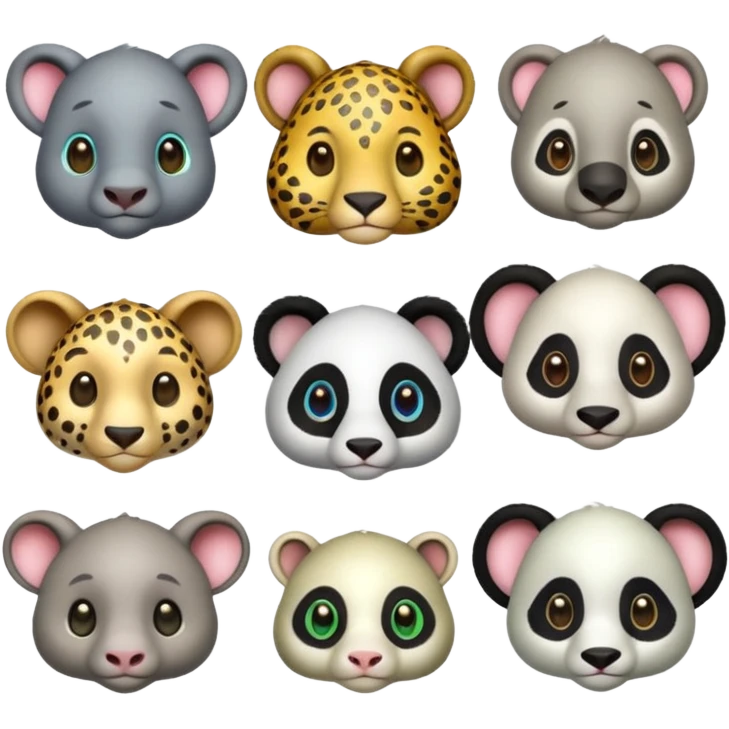 leopard, elephant, frog, goat, panda, and koala all together emoji
