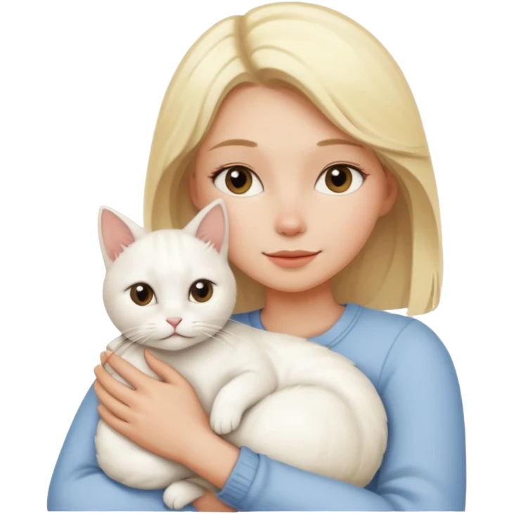 ["Blonde woman hugging a small white cat."] 546464564 emoji
