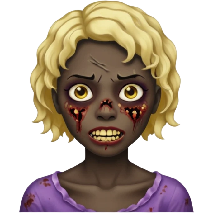 Quero um zumbi com a pele negra,com machucados no rosto (poucos) com dentes de ouro,com cabelos curtos ondulado, com rosto feminino  emoji
