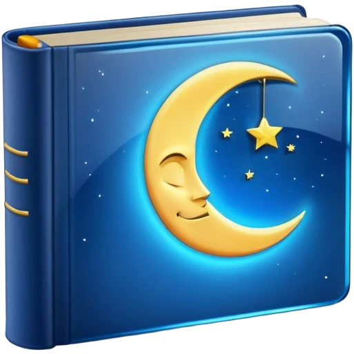 dark neon blue glass book, moon on the cover emoji