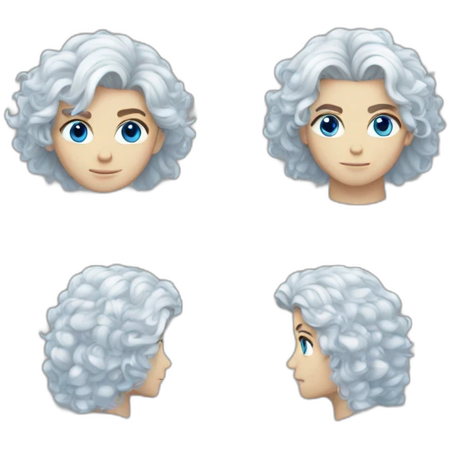 white androgynous guy white long curly hair armor blue eyes emoji