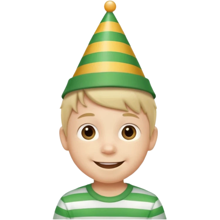a little boy with birthday hat, striped green shirt















 emoji