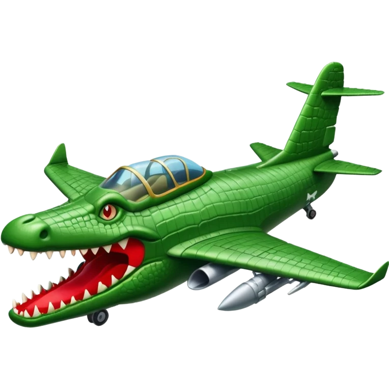 bombardilo crocodilo a green crocodile that is a war plane (a war plane with crocodile's head) emoji