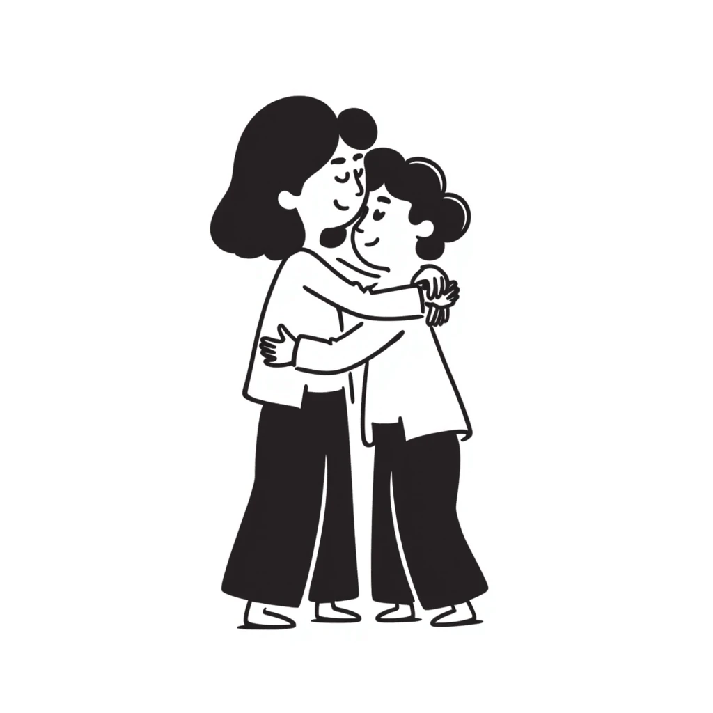 Two people giving each other a friendly hug emoji