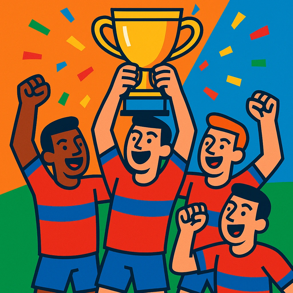 team celebrating with trophy emoji
