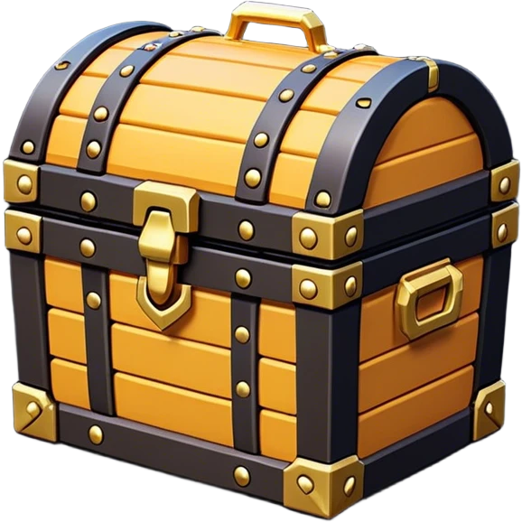 Clash of Clans aesthetic: Cinematic Playful Pixel 3D Treasure Chest Emoji, rendered in a 3D vector-style similar to standard emojis with minimal shading and bold, simplified shapes. A compact, distinct form with signature details, softly glowing with a pixelated adventure charm. Simplified yet unmistakably iconic, highly detailed and consistent, glowing with a soft radiance and high shine. Stylized with a touch of classic pixel-art charm and a soft glowing outline, capturing the essence of a beloved gaming relic with a friendly, playful manner! emoji