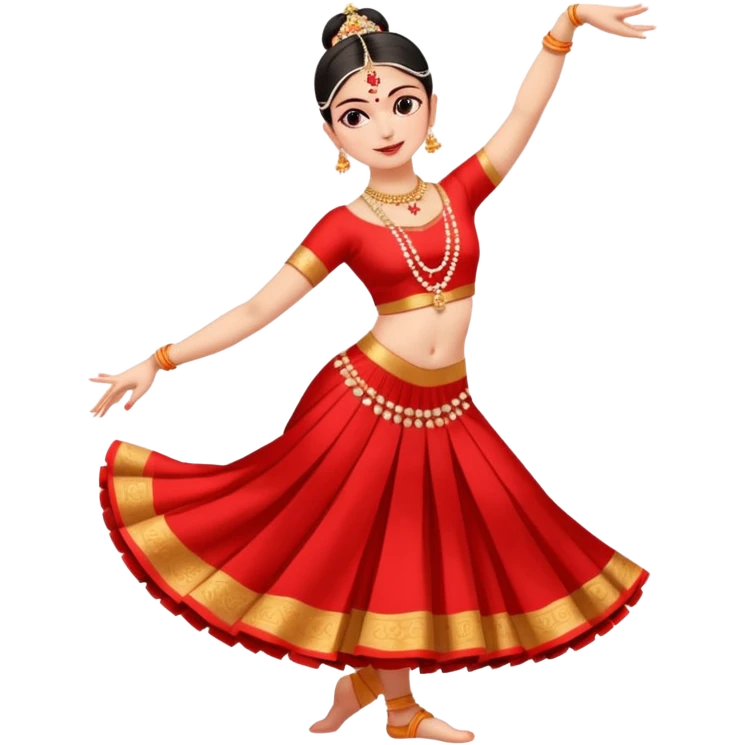 cinematic-realistic-bharatanatyam-dance-depicted-as-an-elegant-classical-indian-dance-performance-with-graceful-poses,-intricate-costumes,-and-expressive-hand-gestures,rich-textures-and-warm-dramatic-lighting, single dancer with two hands andtwo legs , fair skin , dress white and red combination  emoji