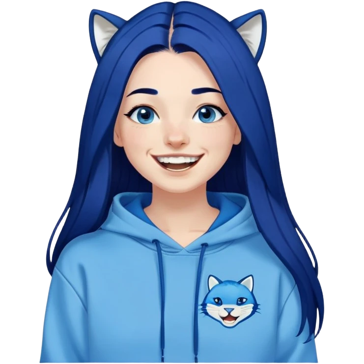 Laughing-long-straight-dark-blue-hair-blue-eyes-thick-black-eyeliner-really-thick-really-long-eye-lashes-sky-blue-puma-no-ears-hoodie-sweatshirt-hoop-in-right-nostril emoji