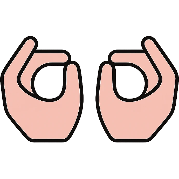 minimalist icon of hands in a mudra gesture, symbolizing meditation, soft pink and white color palette, clean vector style, modern and calming, suitable for wellness or mindfulness app emoji