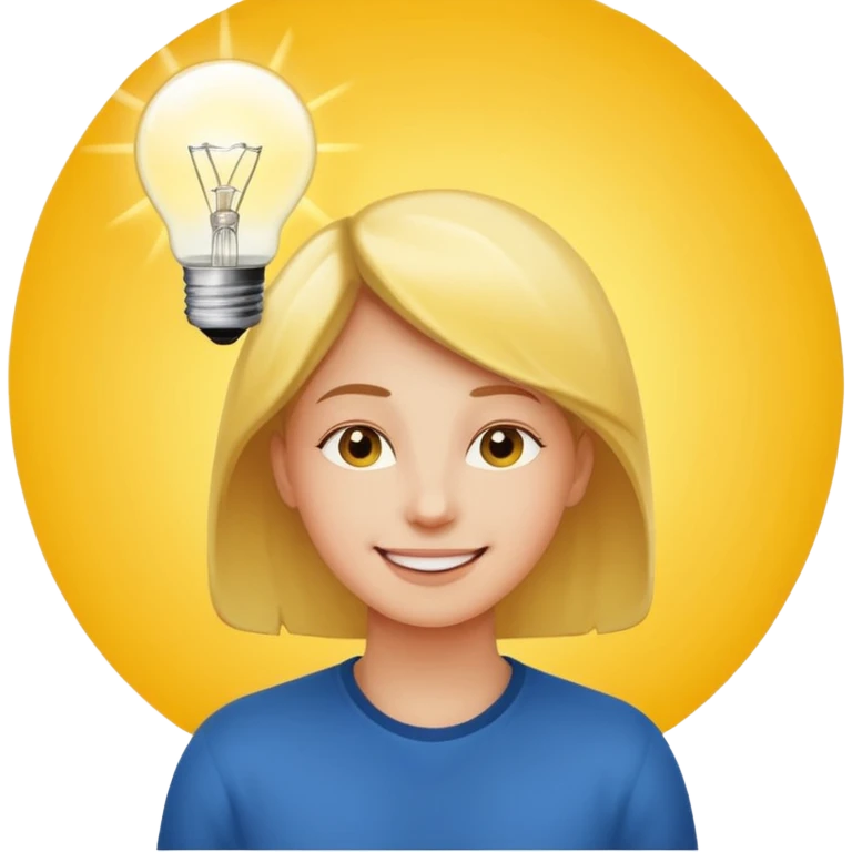 uma pessoa sorrindo pensando e surge uma boa ideia na lampada emoji