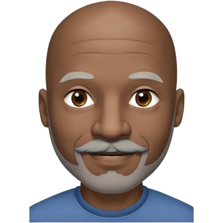 Black man's face in 50 bald with a grey beard clean shaven and black thin moustache, 2 studs in each ear with small ears and a piercing in left nose and happy smirk
 emoji