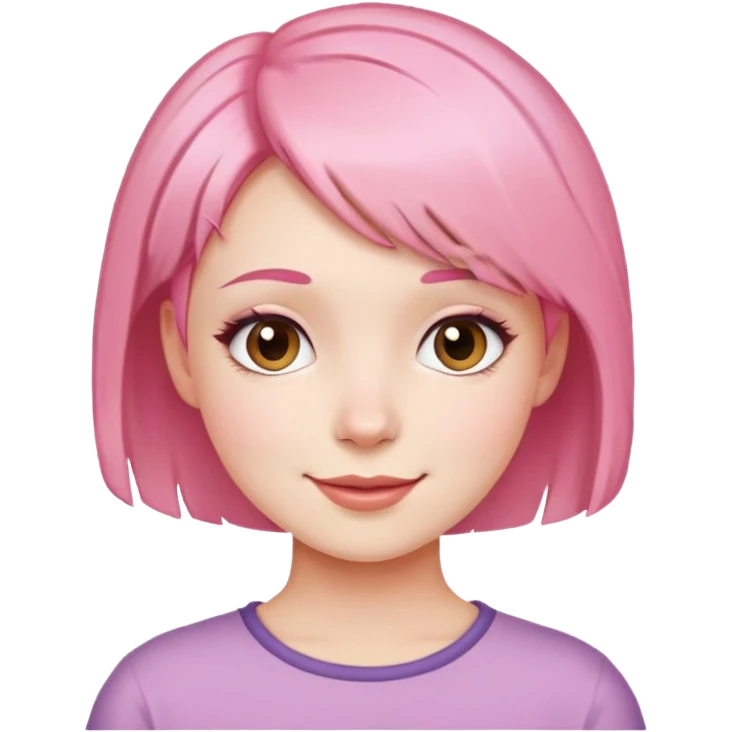girl with short pink hair, happy face emoji