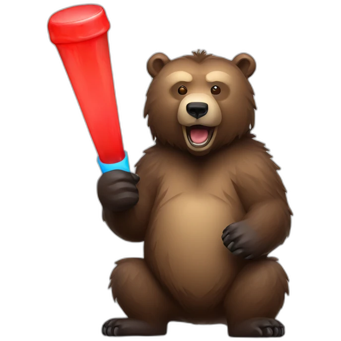 Grizzly holding 1 blue colored and 1 red colored light stick emoji
