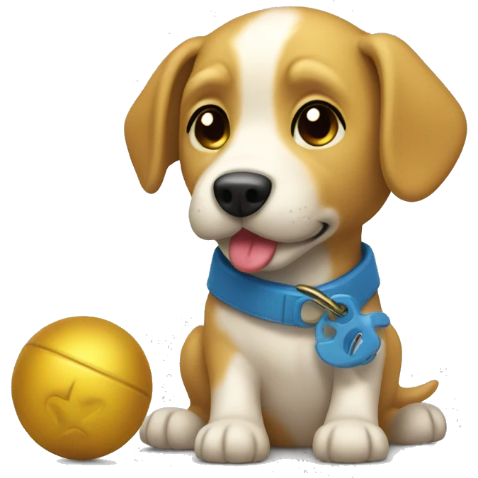 Gold pitpulldog with a toy emoji