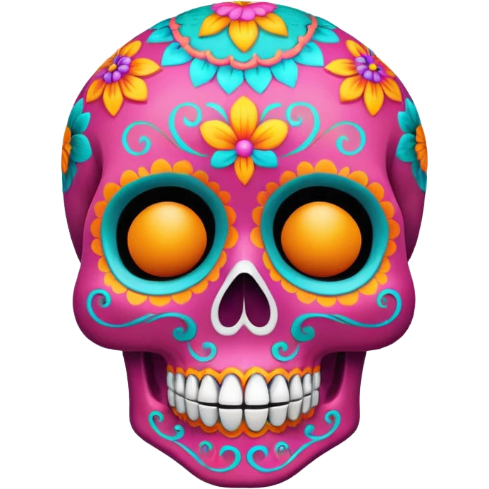 Dia de muertos skull with happy colours (orange, yellow, pink, turquoise) emoji