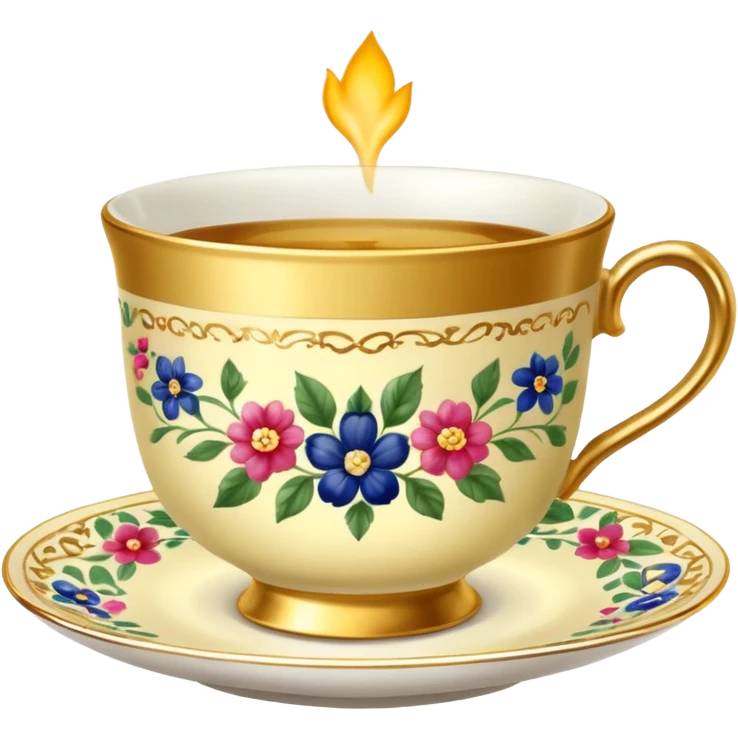Golden teacup with floral pattern  emoji