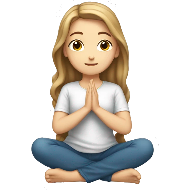 White girl with light brown hair kneeling, praying to God emoji